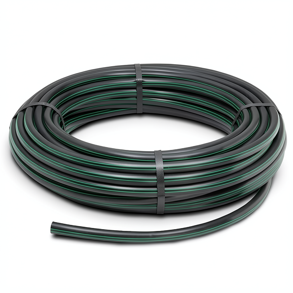 HDPE Plastic Coil Pipe Nominal Pressure 16 Bar PE 80 OD 25 mm SDR 9 Black with Green Stripes