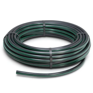 لفة أنابيب بلاستيك HDPE ضغط اسمي 16 بار PE80 قطر خارجي 32 مم SDR 9 أسود مع خطوط خضراء