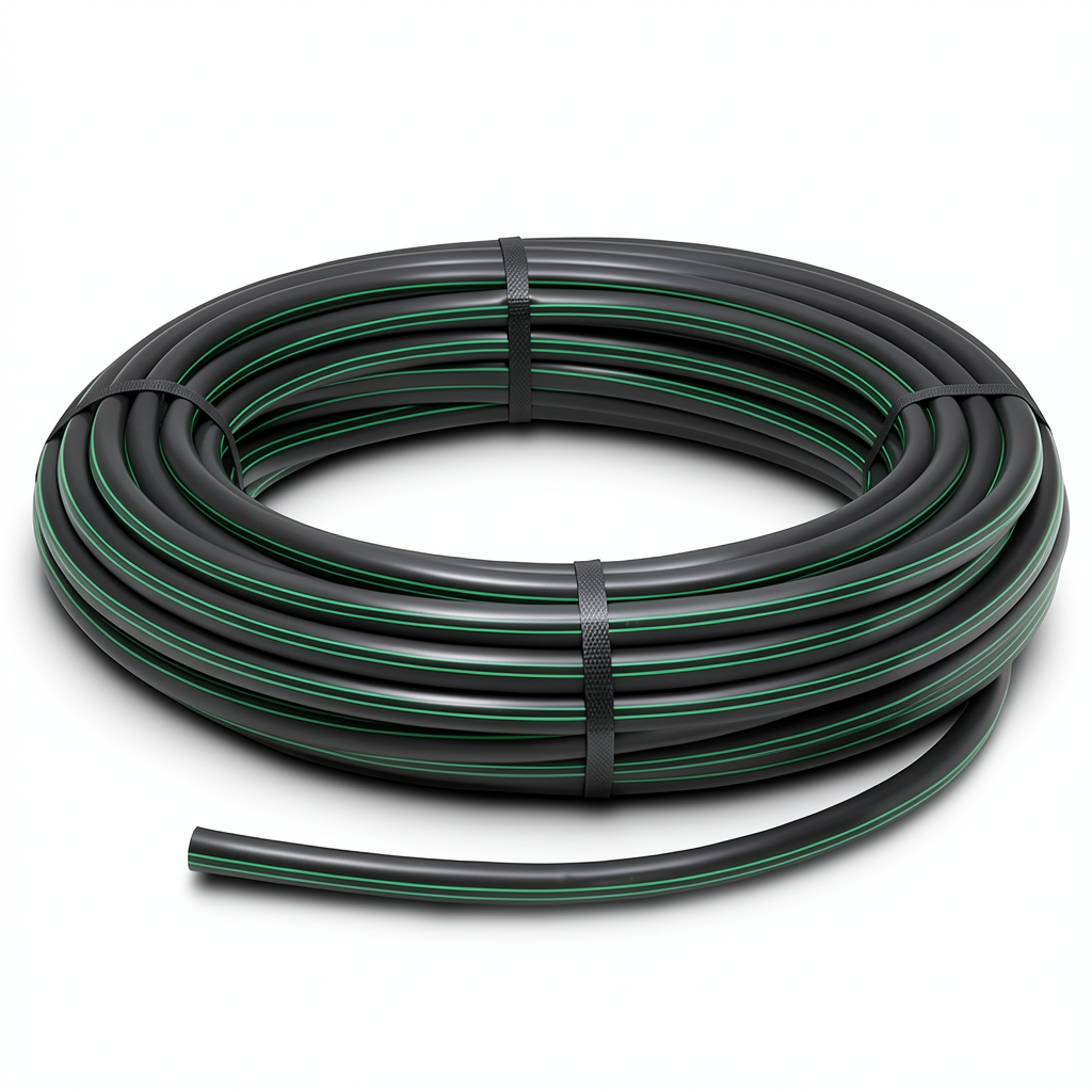 HDPE Plastic Coil Pipe Nominal Pressure 16 Bar PE 80 63 mm SDR 9 Black with Green Stripes