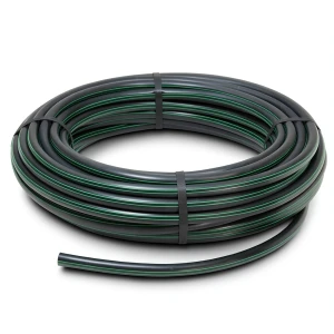 HDPE Plastic Coil Pipe PN 16 Bar PE 80, 75 mm Diameter, SDR 9 Black with Green Stripes