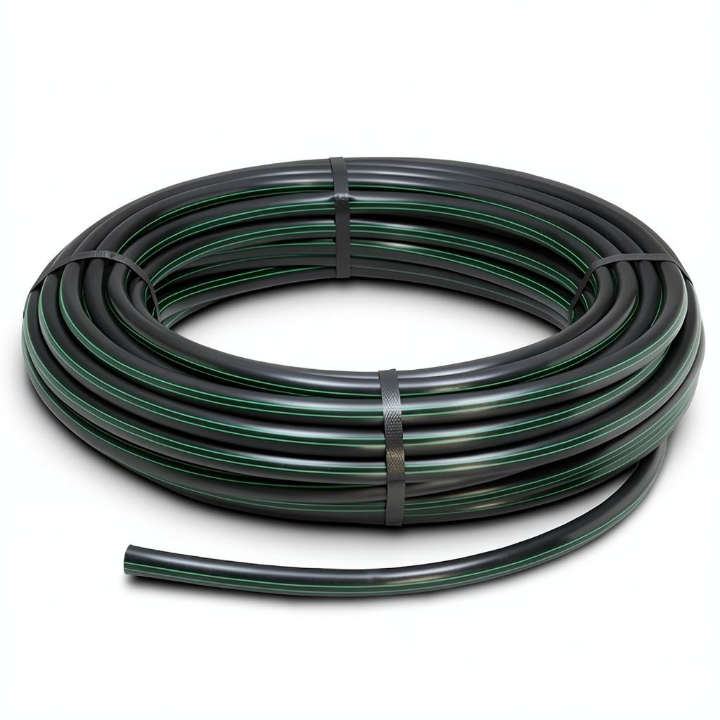 HDPE Plastic Coil Pipe PN 16 Bar PE 80 OD 90 mm SDR 9 Black with Green Stripes