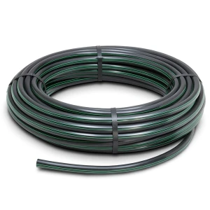 لفة أنابيب بلاستيك HDPE ضغط 16 بار PE 80 قطر خارجي 110 مم SDR 9 لون أسود مع خط أخضر