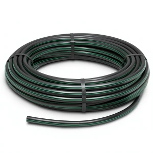 HDPE Plastic Coil Pipe PN 16 Bar PE 80, 140 mm SDR 9 Black with Green Stripes