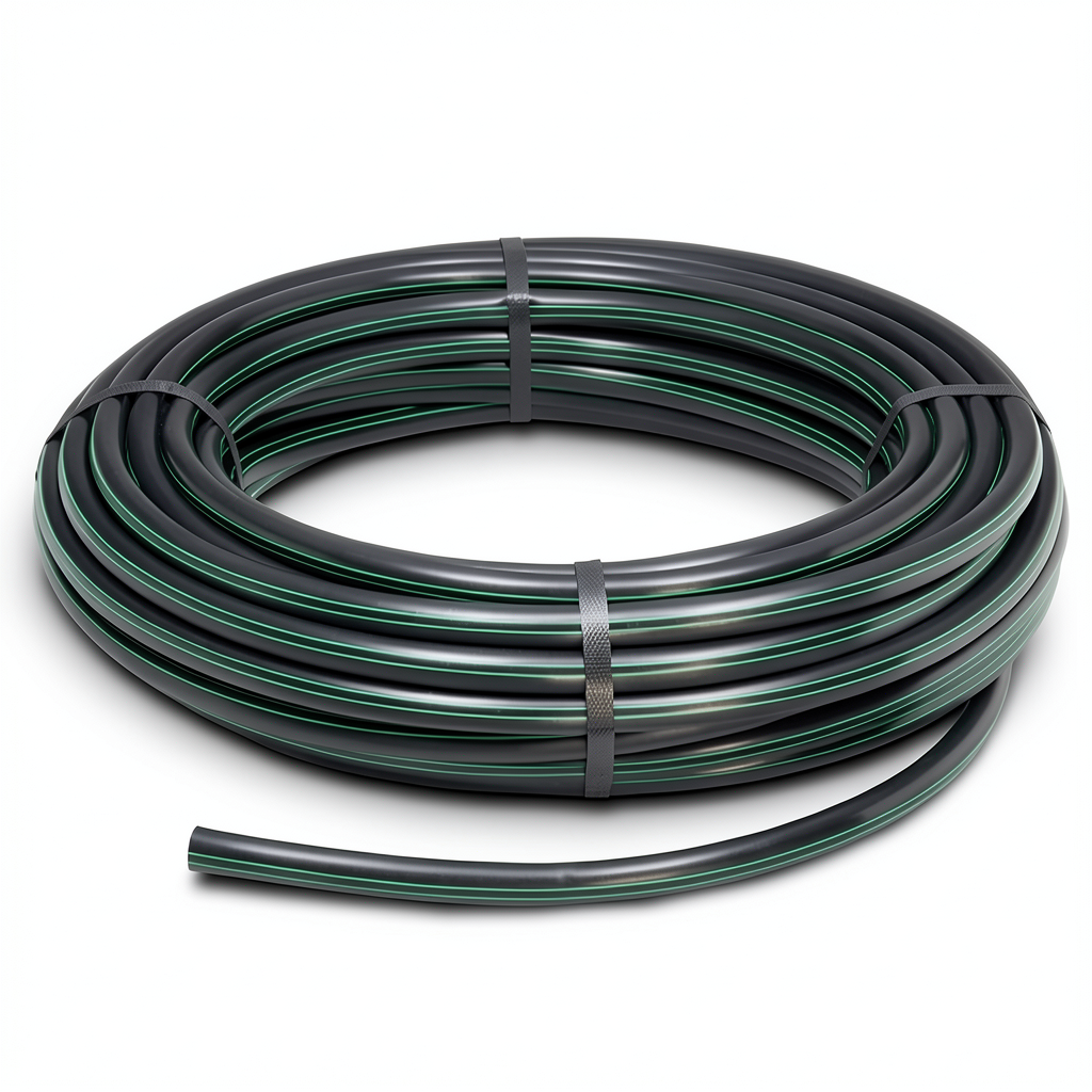 HDPE Plastic Coil Pipe PN 16 Bar PE 80 OD 160 mm SDR 9 Black with Green Stripes