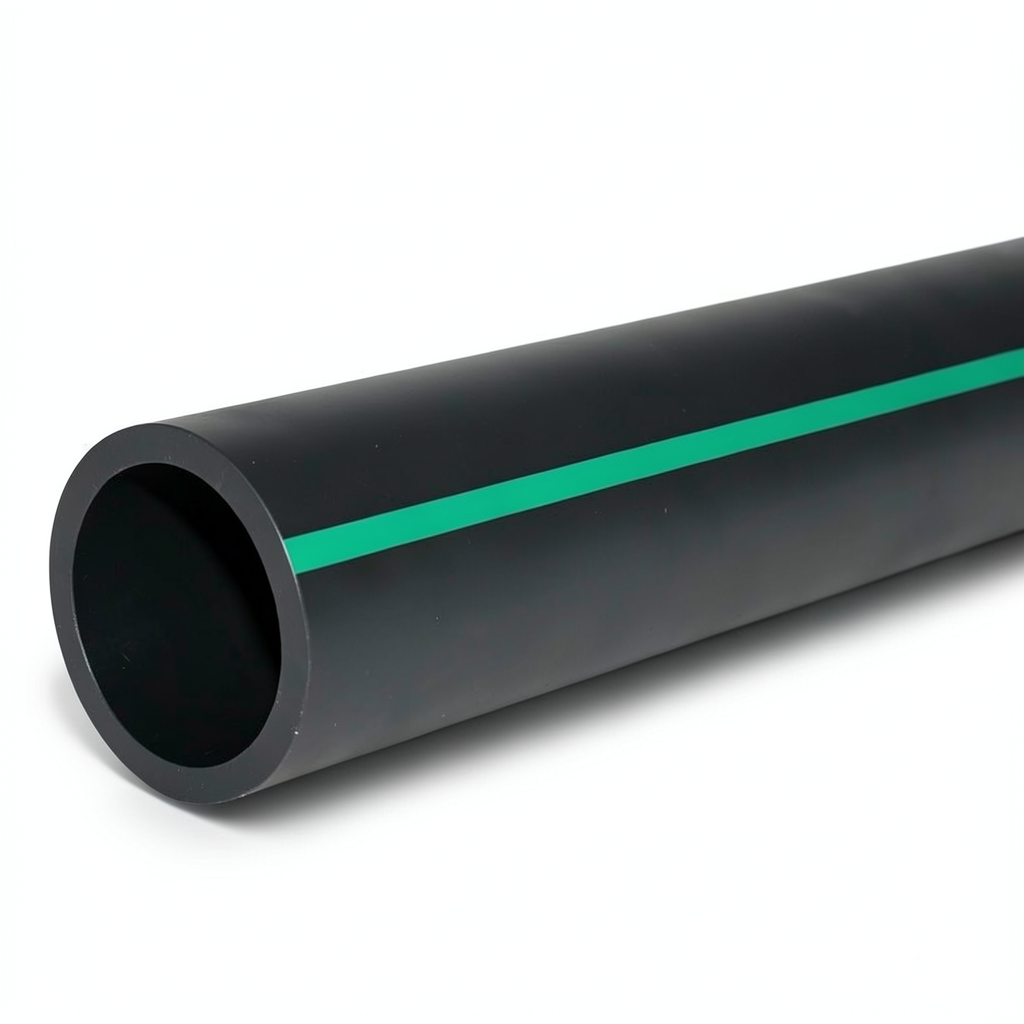 أنابيب HDPE ضغط 4 بار PE 80 قطر خارجي 200 مم SDR 41 أسود مع خطوط خضراء