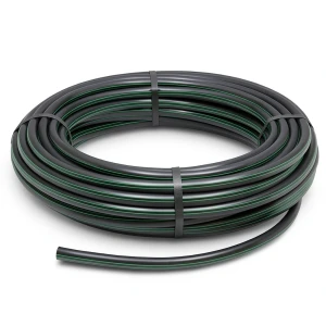 لفة أنابيب بلاستيك HDPE ضغط 16 بار PE 80 قطر خارجي 110 مم SDR 9 لون أسود مع خط أخضر