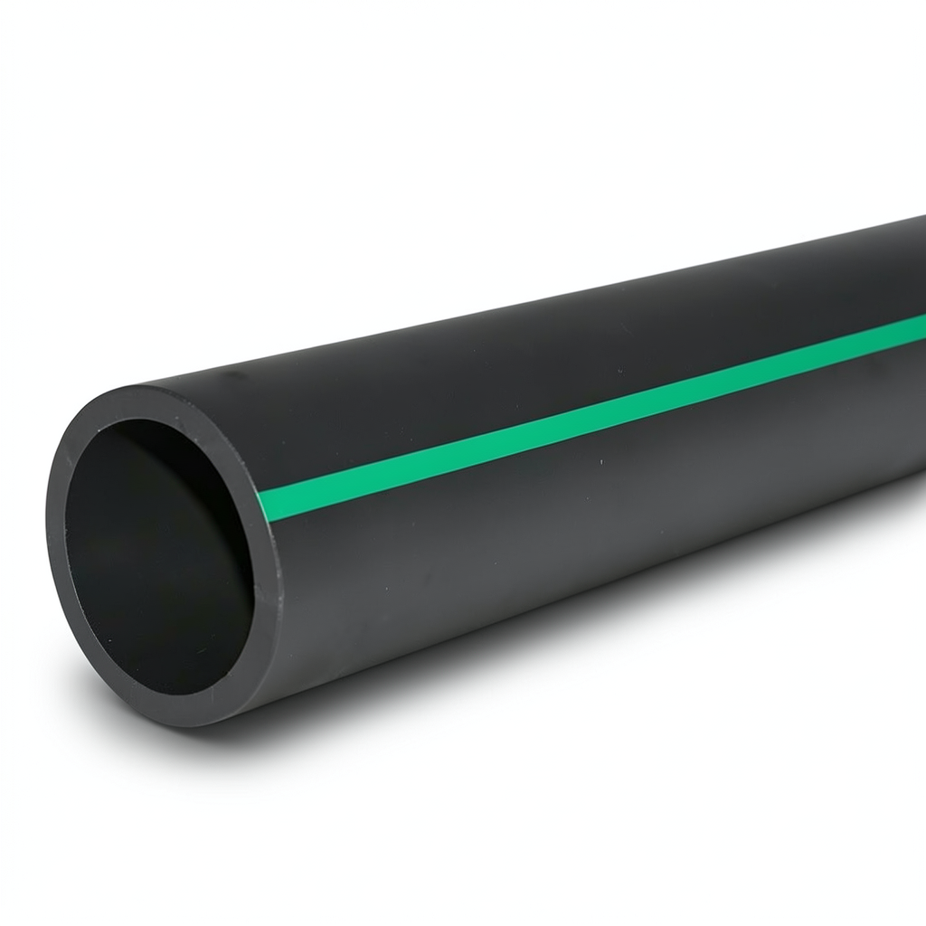 HDPE Polyethylene Pipe Nominal Pressure 4 Bar PE 80 450 mm SDR 41 Black with Green Stripes