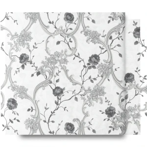 Italian Wallpaper Gray Color Floral Design, Size 10m x 0.73m, Model 81161