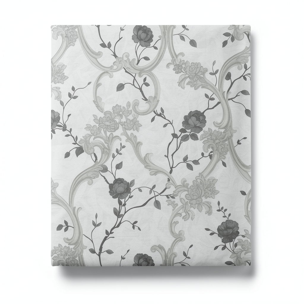 Italian Wallpaper Gray Color Floral Design, Size 10m x 0.73m, Model 81161