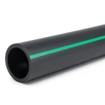 مواسير HDPE ضغط 4 بار PE 80 قطر خارجي 200 مم SDR 33 لون أسود مع خط أخضر