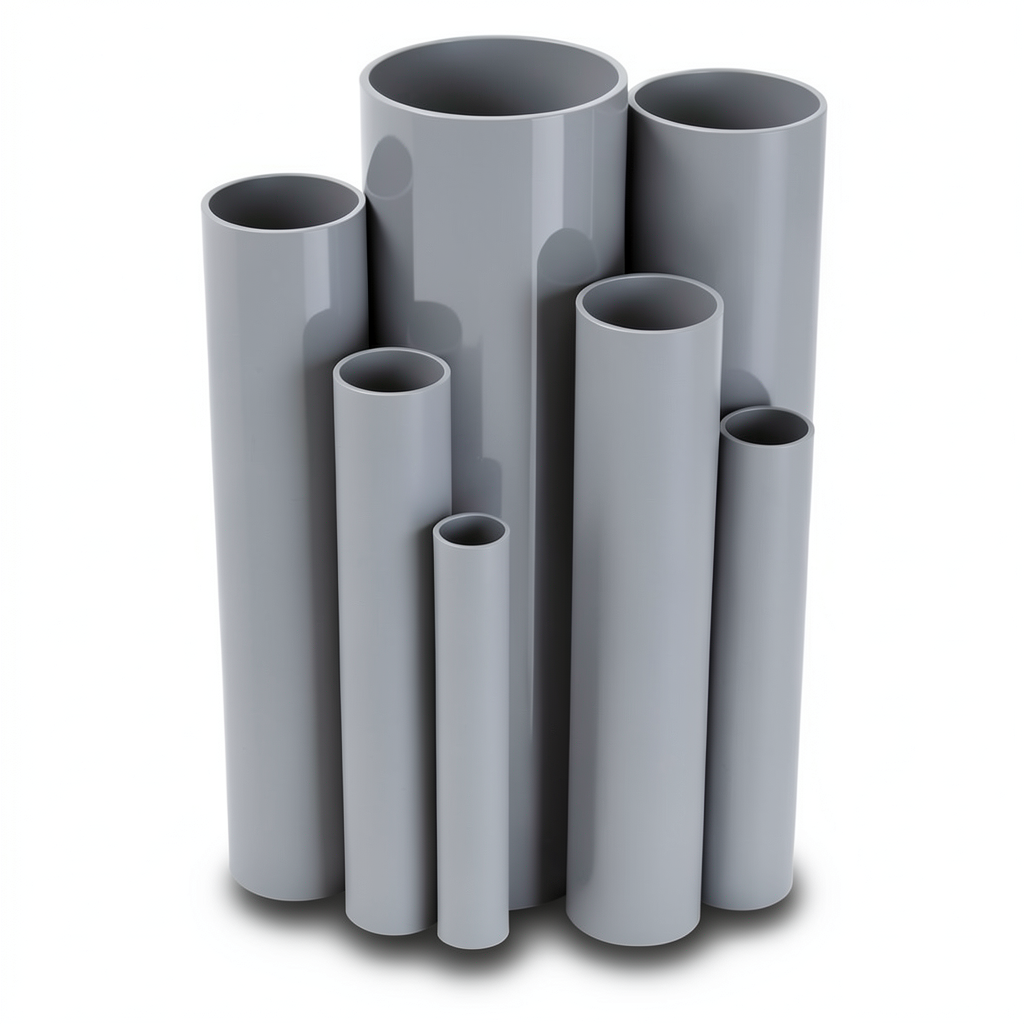 مواسير UPVC ضغط اسمي 10/20 بار قطر خارجي 140 مم سمك 6.7 مم لون رمادي