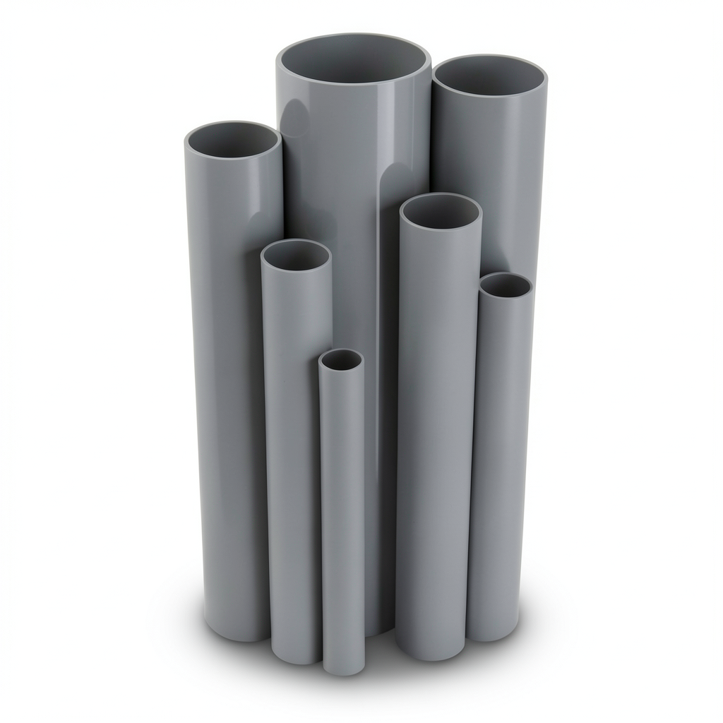 مواسير UPVC ضغط اسمي 10/20 بار قطر خارجي 160 مم سمك 7.7 مم لون رمادي