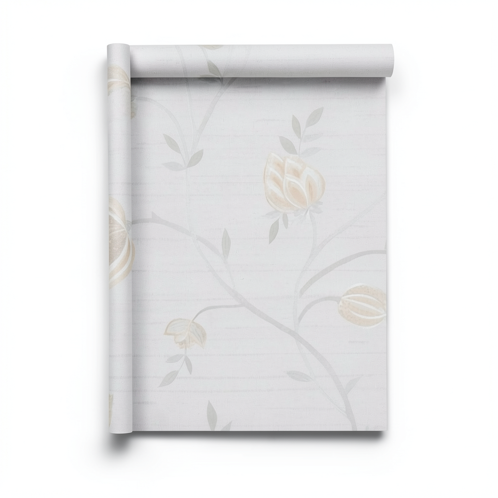 Italian Wall Decoration Floral Wallpaper 10m x 1.06m Pale Gray