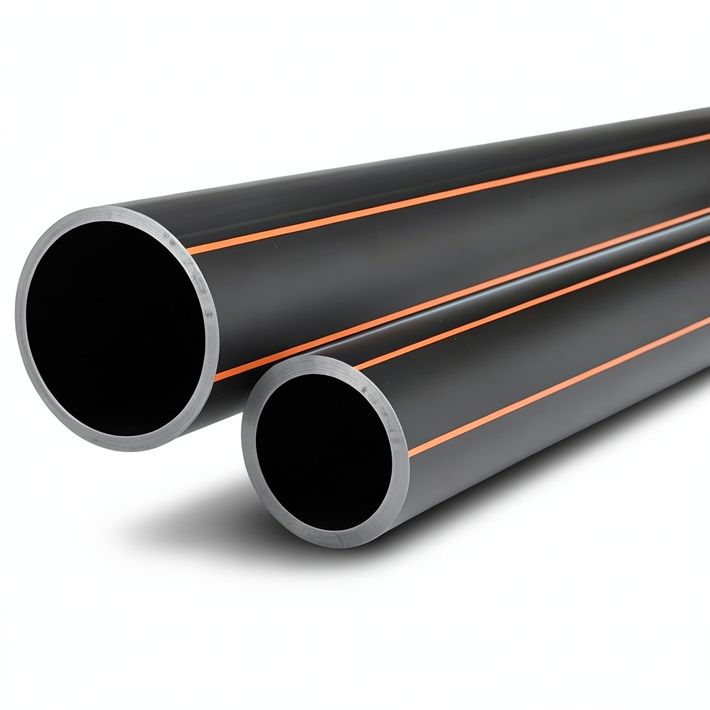 HDPE Pipes Outside Diameter 110 mm Thickness 5 mm Black with Orange Stripes
