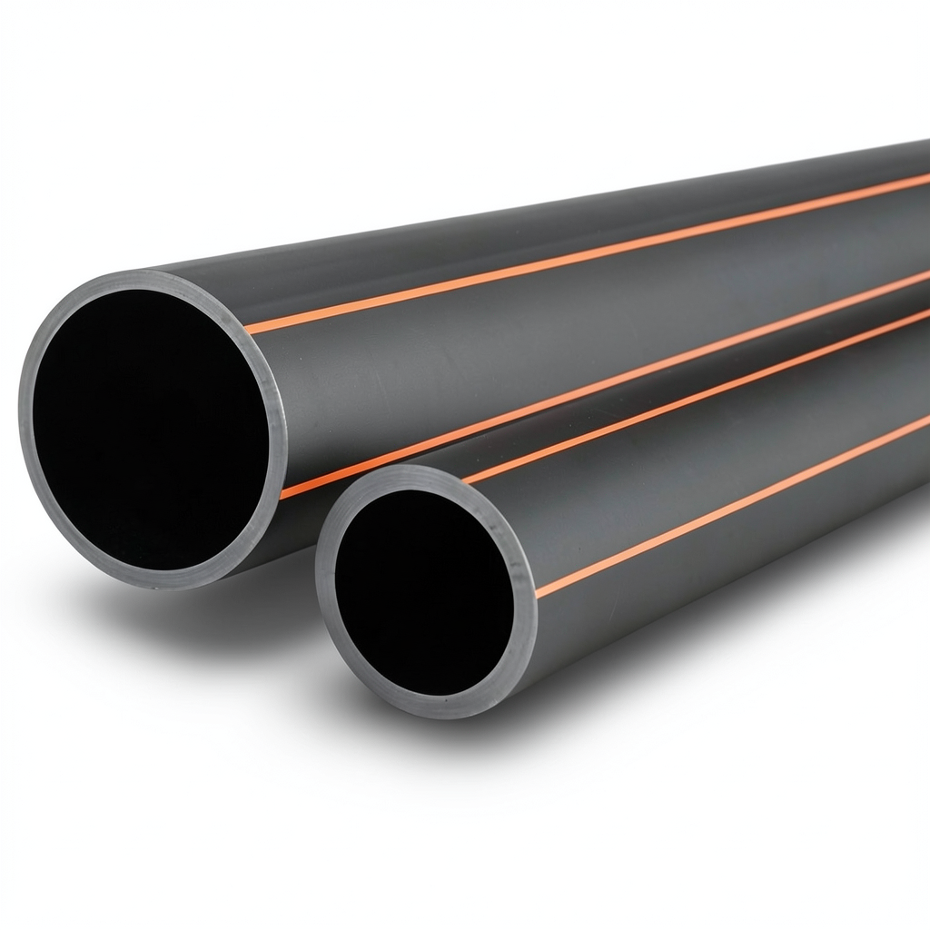 مواسير HDPE قطر خارجي 50 مم سمك 3 مم أسود مع خطوط برتقالي