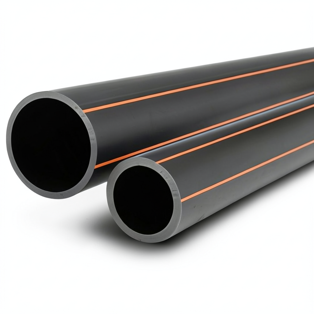 مواسير HDPE قطر خارجي 32 مم سمك 1.9 مم لون أسود مع خطوط برتقالي