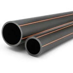 مواسير HDPE قطر خارجي 110 مم سمك 5 مم أسود مع خطوط برتقالي