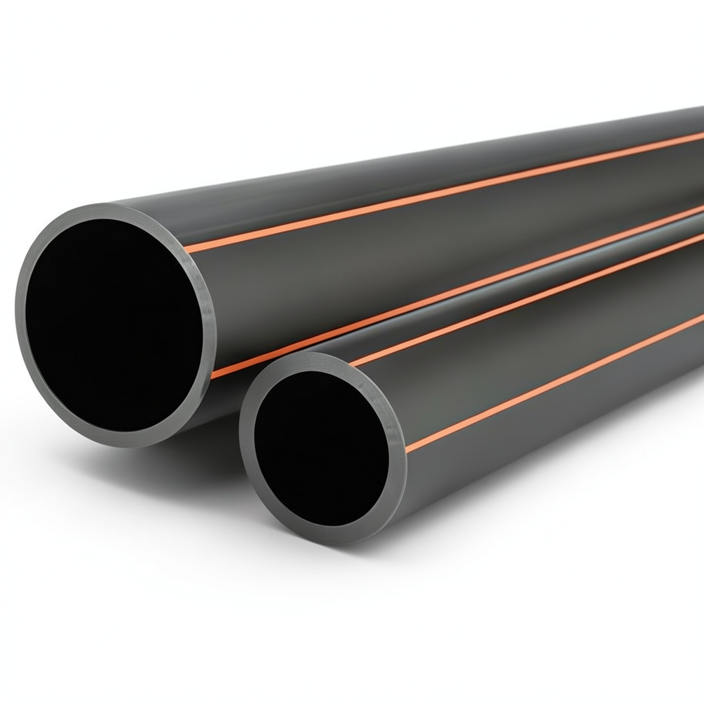 مواسير HDPE قطر خارجي 110 مم سمك 5 مم أسود مع خطوط برتقالي