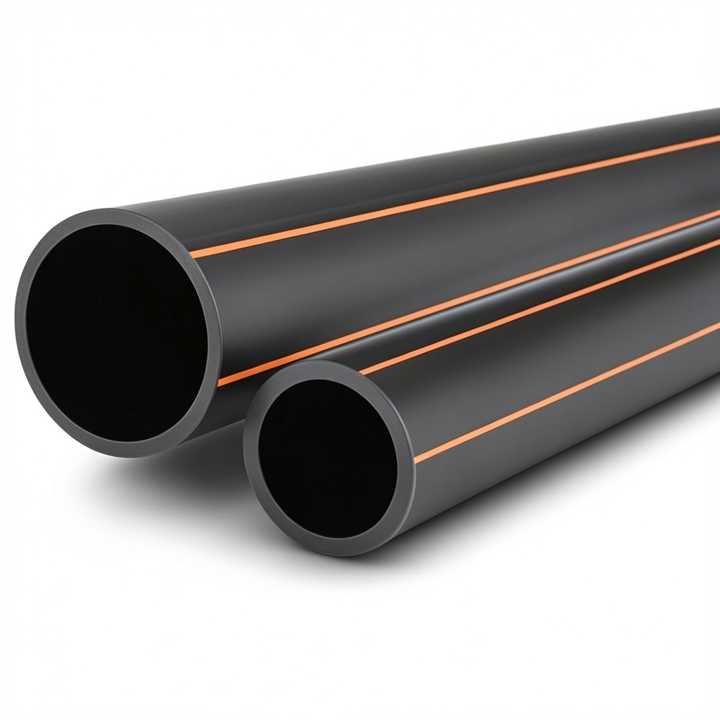 مواسير HDPE قطر خارجي 32 مم سمك 1.9 مم لون أسود مع خطوط برتقالي