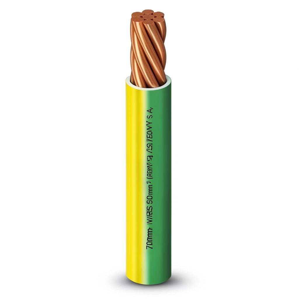 70mm2 Single Electrical Wire 450/750V, Stranded Copper PVC Insulated, Yellow/Green | Al Fanar