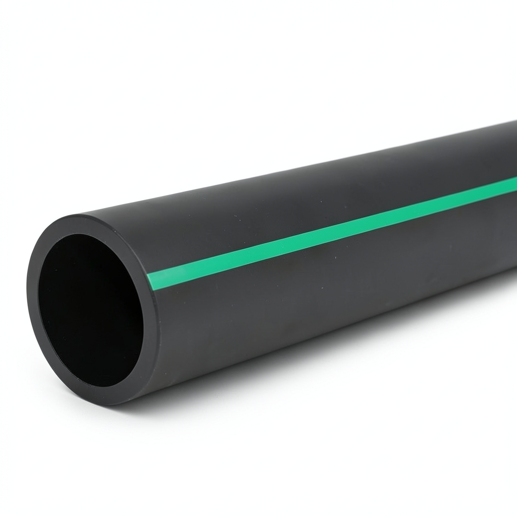 أنابيب بلاستيك HDPE ضغط 6 بار PE 80 قطر خارجي 180 مم SDR 22 لون أسود مع خط أخضر