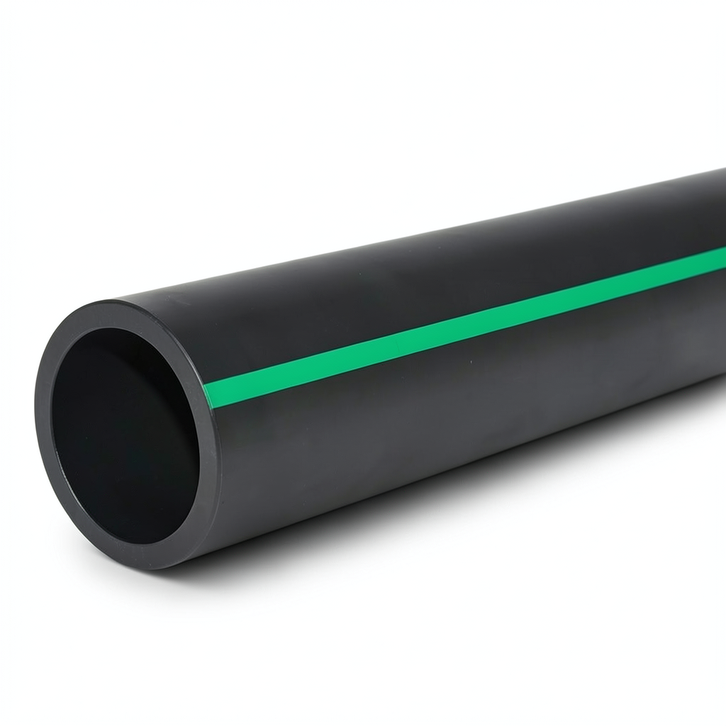 أنابيب HDPE ضغط 6 بار [PE 80] قطر خارجي 225 مم SDR 22 لون أسود مع خط أخضر