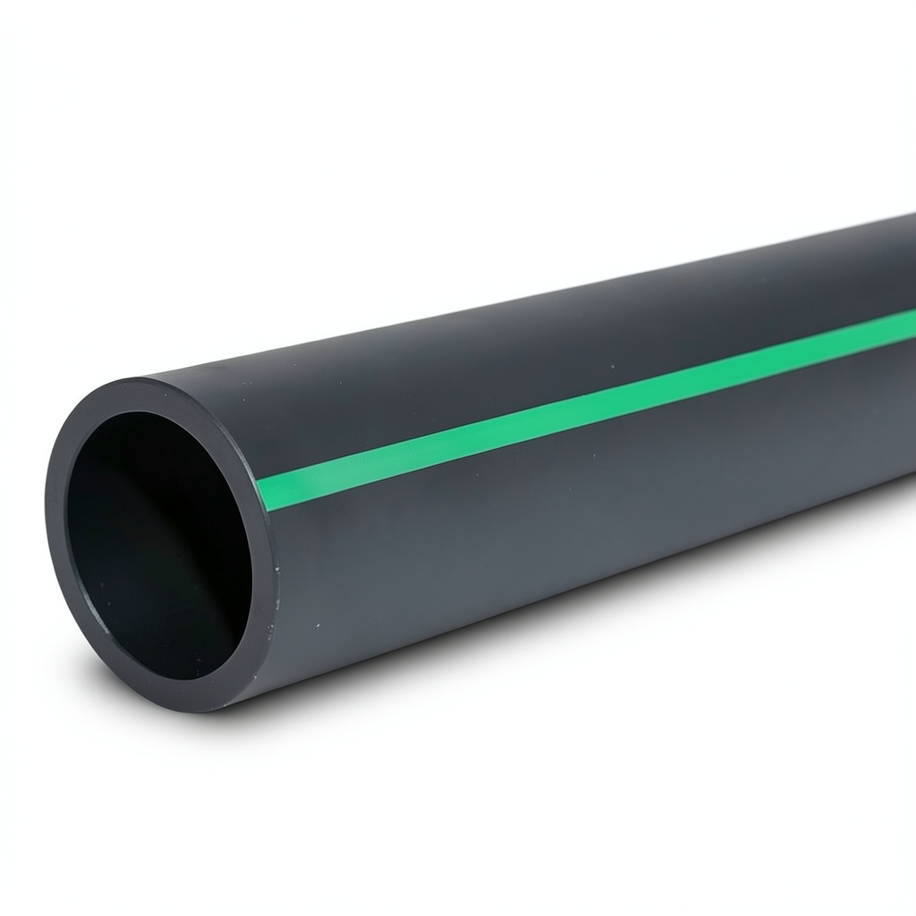 أنابيب بلاستيك HDPE ضغط 6 بار PE 80 قطر خارجي 180 مم SDR 22 لون أسود مع خط أخضر