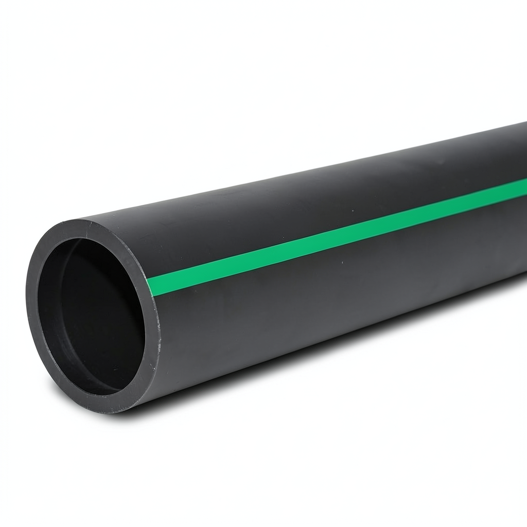 HDPE Polyethylene Pipe PN 6 Bar PE 80 OD 250 mm SDR 22 Black with Green Stripes