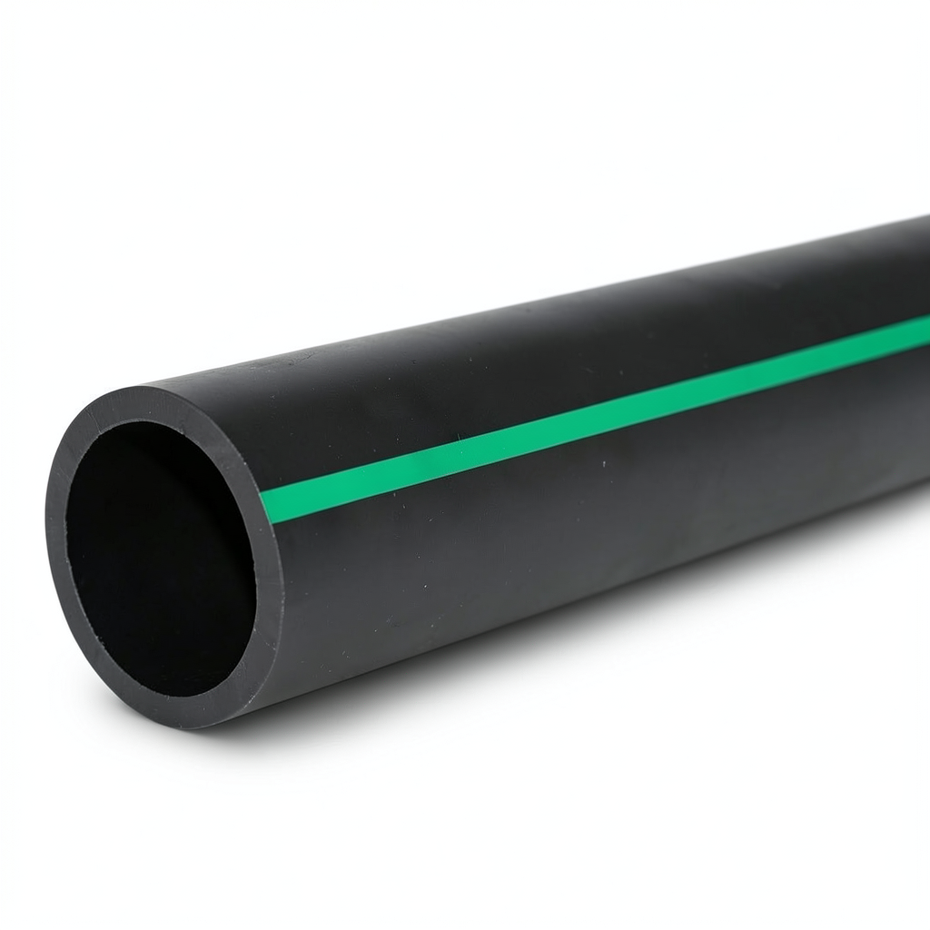 مواسير بلاستيك HDPE ضغط 6 بار PE 80، قطر خارجي 315 مم، SDR 22 أسود مع خط أخضر