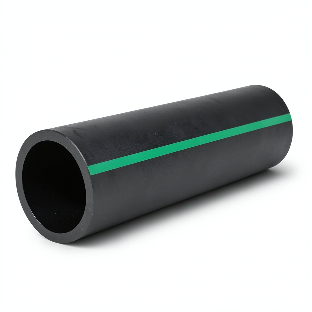مواسير HDPE ضغط 6 بار PE 80 قطر خارجي 560 مم SDR 22 لون أسود مع خط أخضر