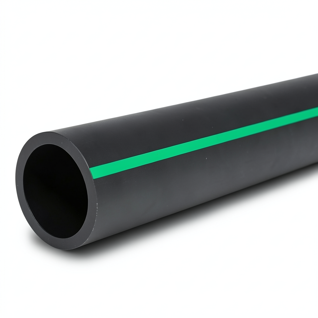 أنابيب HDPE ضغط 6 بار PE 80 قطر خارجي 630 مم SDR 22 أسود مع خط أخضر