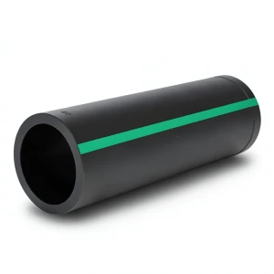 مواسير بلاستيك HDPE ضغط اسمي 10 بار PE 80، قطر خارجي 315 مم SDR 13.6 لون اسود مع خط اخضر