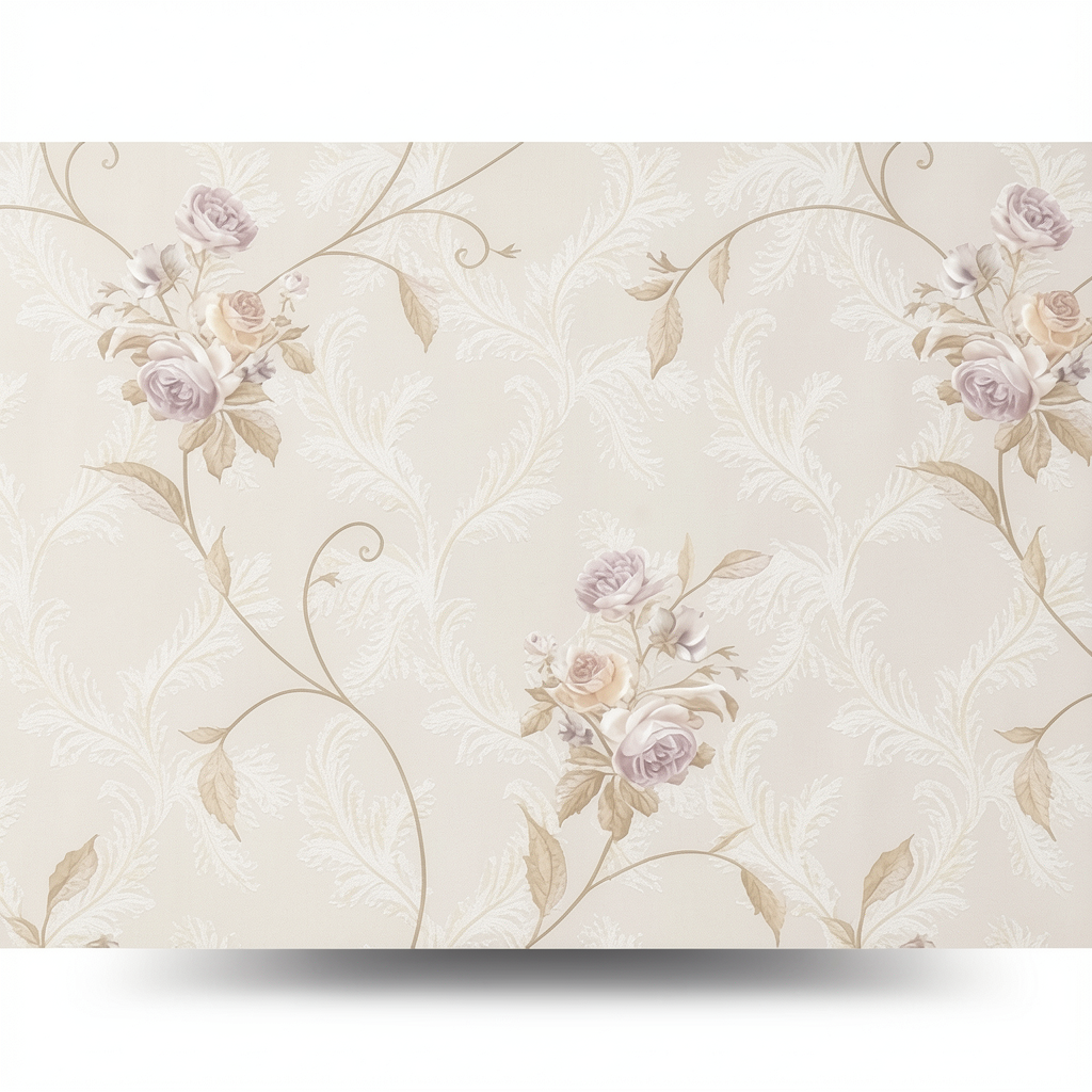 Italian Wall Covering Floral Design 10m x 1.06m Light Beige