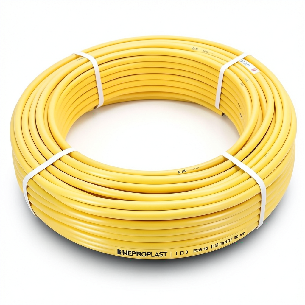 أنابيب HDPE PE 80 ضغط 3.2 بار قطر خارجي 90 مم سمك 2.2 مم لون أصفر | نيبروبلاست