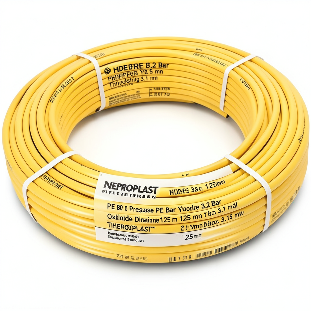 HDPE Pipes PE 80 Pressure 3.2 Bar Outside Diameter 125 mm Thickness 3.1 mm Yellow | NEPROPLAST