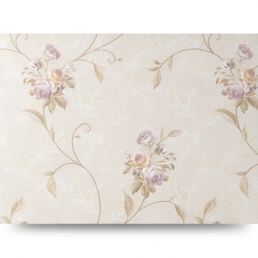 Italian Wall Covering Floral Design 10m x 1.06m Light Beige