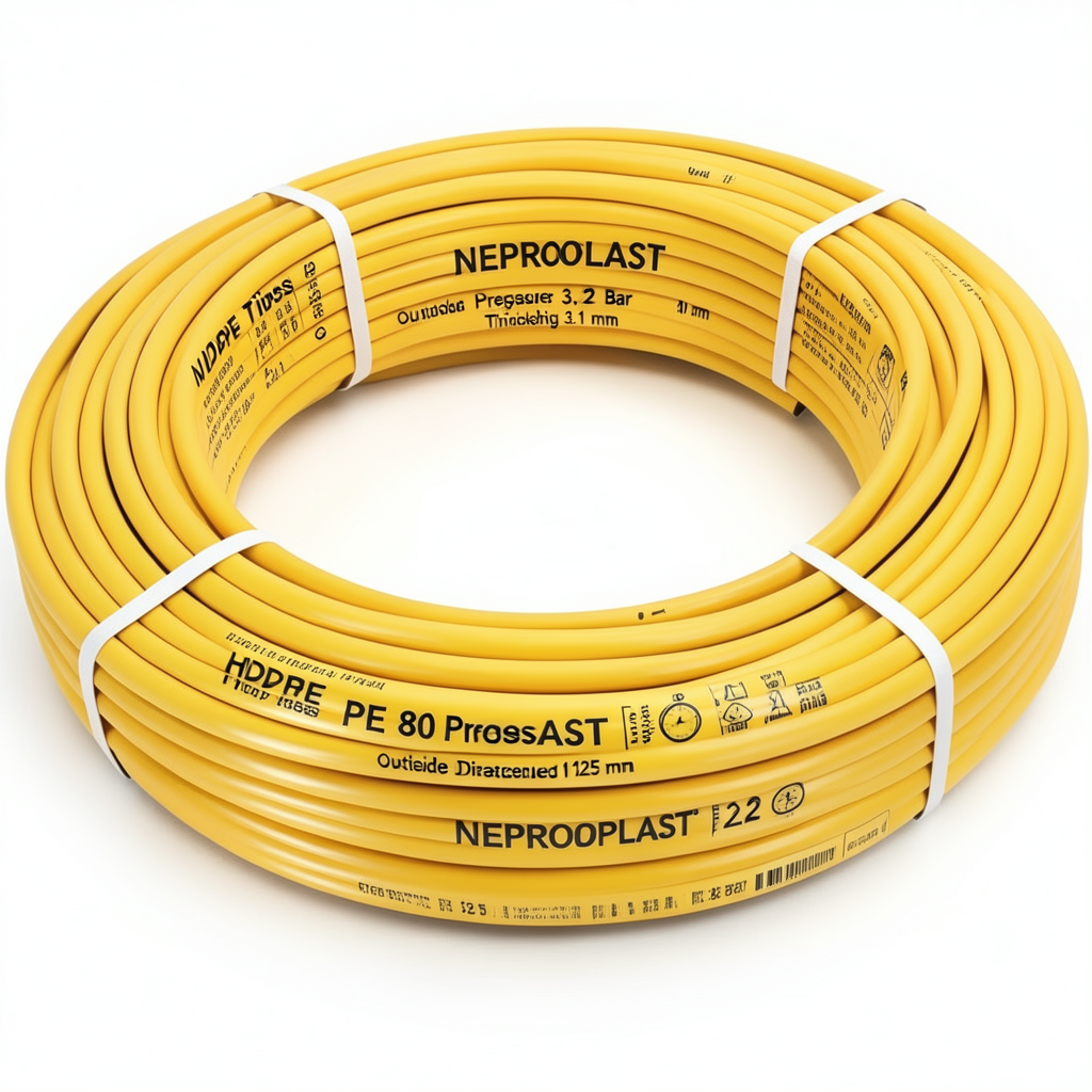 أنابيب HDPE PE 80 ضغط 3.2 بار قطر خارجي 125 مم سمك 3.1 مم لون أصفر | نيبروبلاست