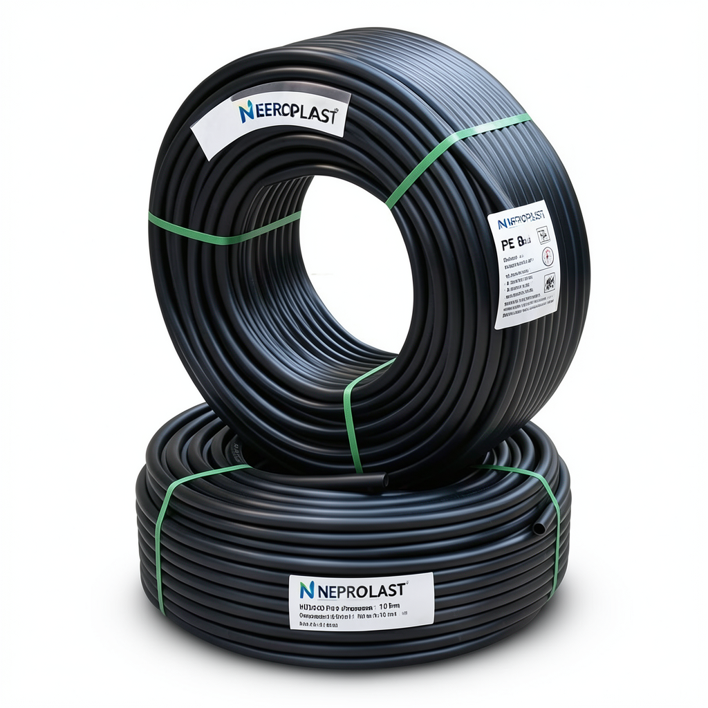 أنابيب HDPE PE 80 ضغط 10 بار قطر خارجي 110 مم سمك 8.1 مم لون أسود | نيبروبلاست