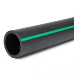 أنابيب HDPE ضغط 10 بار PE 80 قطر خارجي 225 مم SDR 13.6 لون أسود مع خط أخضر