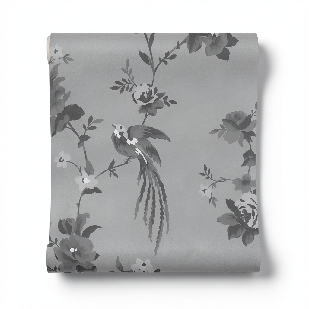 German Floral Wall Covering 10m x 0.53m Gray, Model 440645