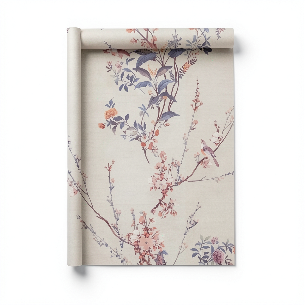 Italian Wallpaper Floral Design 10m x 1.06m Beige Color