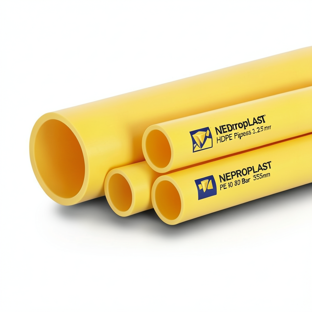 مواسير HDPE نيبروبلاست PE 80 ضغط 3.2 بار قطر خارجي 355 مم سمك 8.7 مم لون أصفر | نيبروبلاست