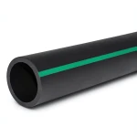 مواسير بلاستيك HDPE ضغط اسمي 10 بار PE 80، قطر خارجي 315 مم SDR 13.6 لون اسود مع خط اخضر