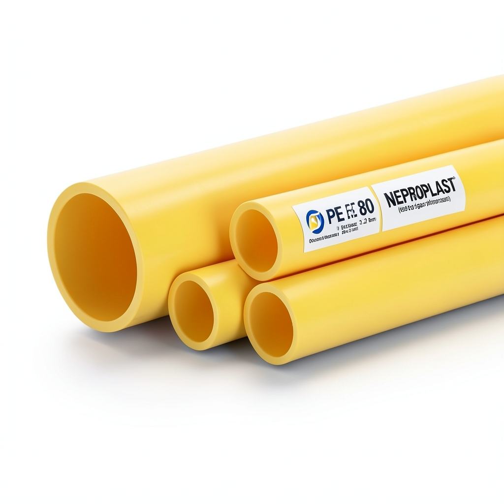 مواسير HDPE PE 80 ضغط 3.2 بار قطر خارجي 200 مم سمك 4.9 مم لون أصفر | نيبروبلاست