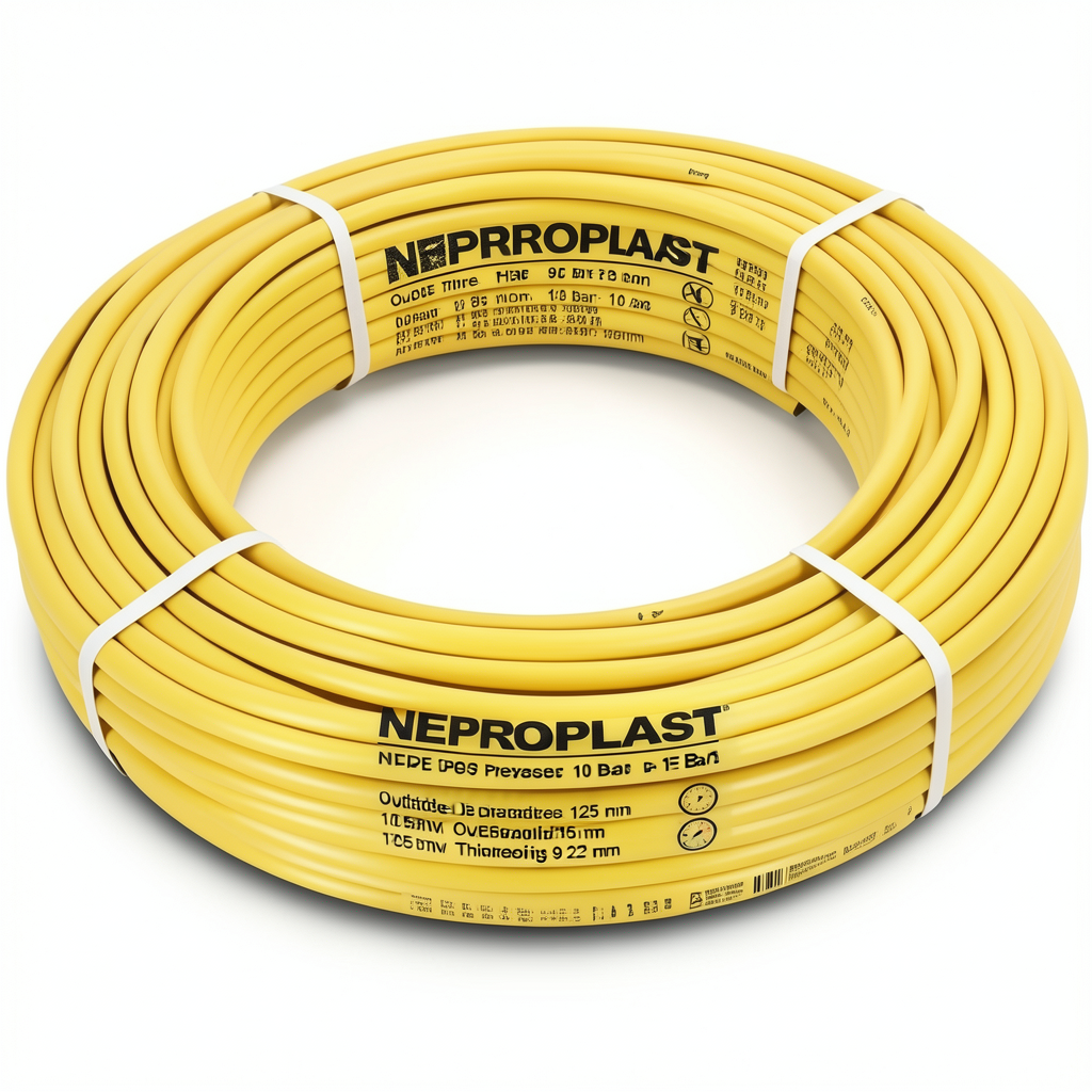 أنابيب HDPE PE 80 ضغط 10 بار قطر خارجي 125 مم سمك 9.2 مم لون أصفر | نيبروبلاست