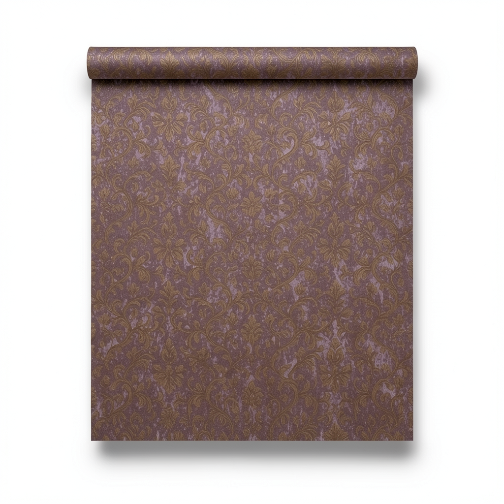 Italian Wallpaper 10mx0.70m Brown With Purple Patterned Design, Model 15039
