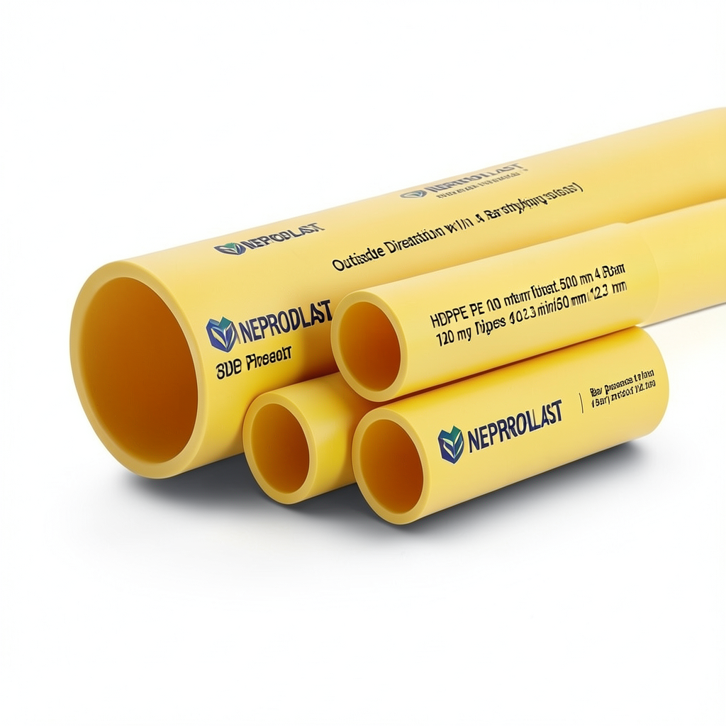 HDPE Pipes PE 100 Pressure 4 Bar Outside Diameter 500 mm Thickness 12.3 mm Yellow | NEPROPLAST