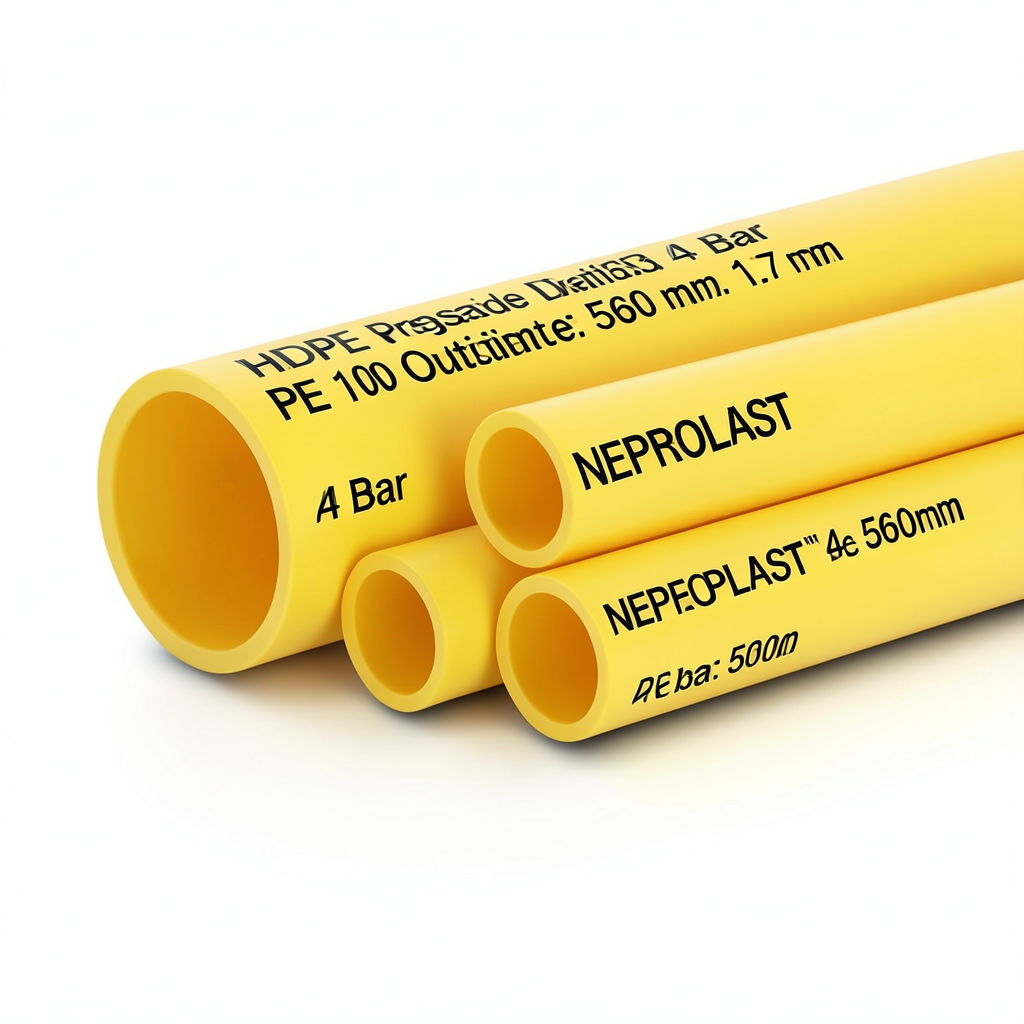 مواسير HDPE PE 100 ضغط 4 بار قطر خارجي 560 مم سمك 13.7 مم لون أصفر | نيبروبلاست