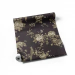 Italian Wallpaper Dark Brown Color Floral Design, Size 10mx1.06m, Model 81649