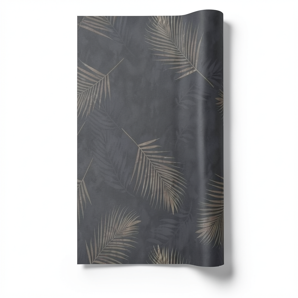 Leaf Patterned Wallpaper Dark Gray, 10m x 0.53m, Model 02579-40